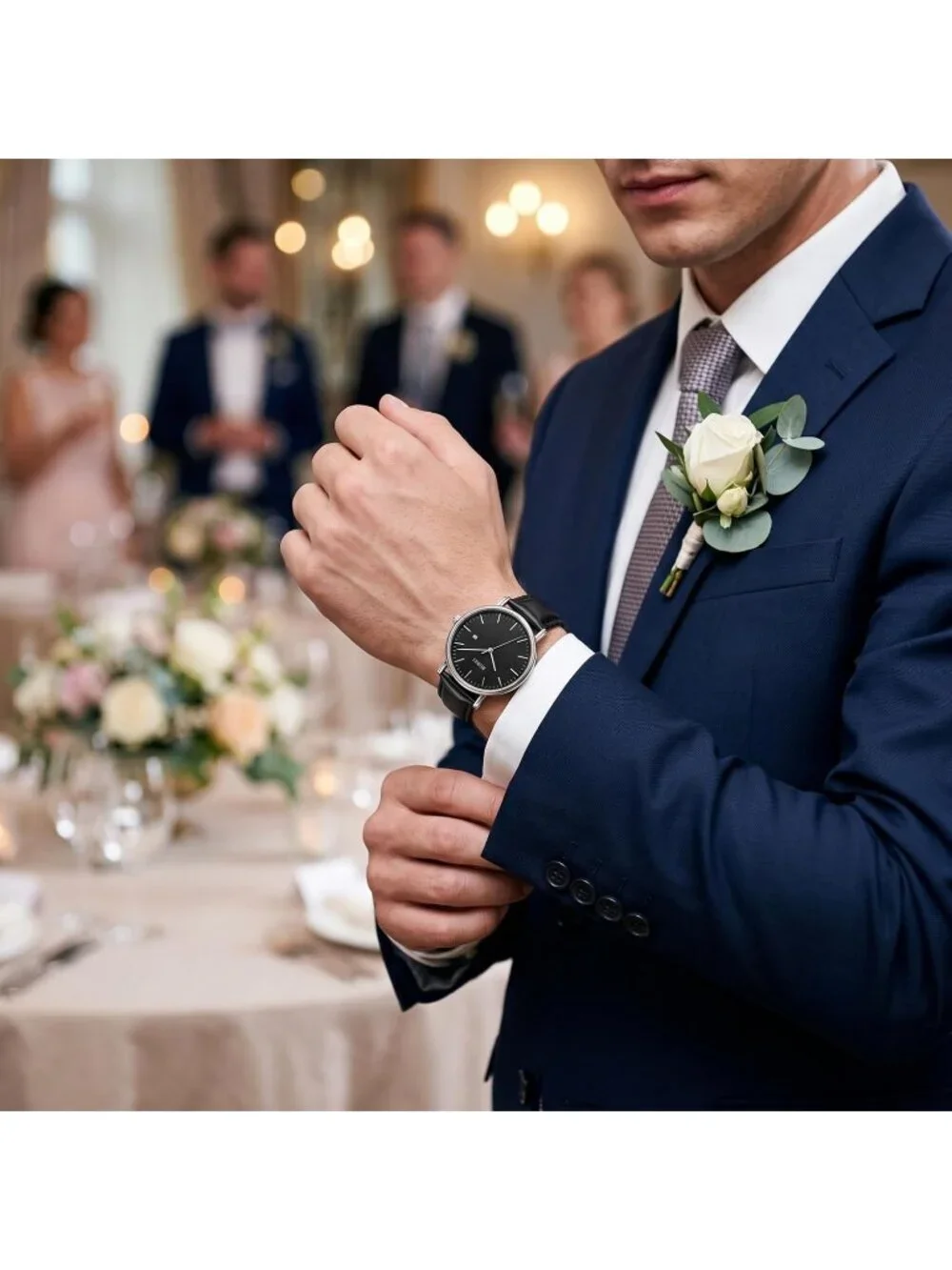 Men's Silver Black Ultra Thin Minimalist Analog Waterproof Casual Wrist Watch